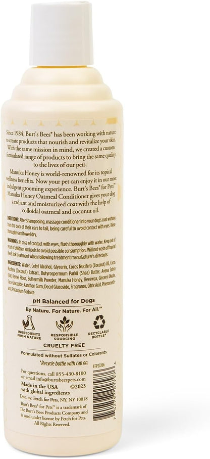 Burt's Bees for Pets Manuka Honey Oatmeal Conditioner for Dogs, Colloidal Oatmeal, 95%+ Natural Origin, No Sulfates, Parabens or Phthalates, Leaves Coat Soft & Shiny, Milk & Honey Scent, 10 Fl Oz - Image 9