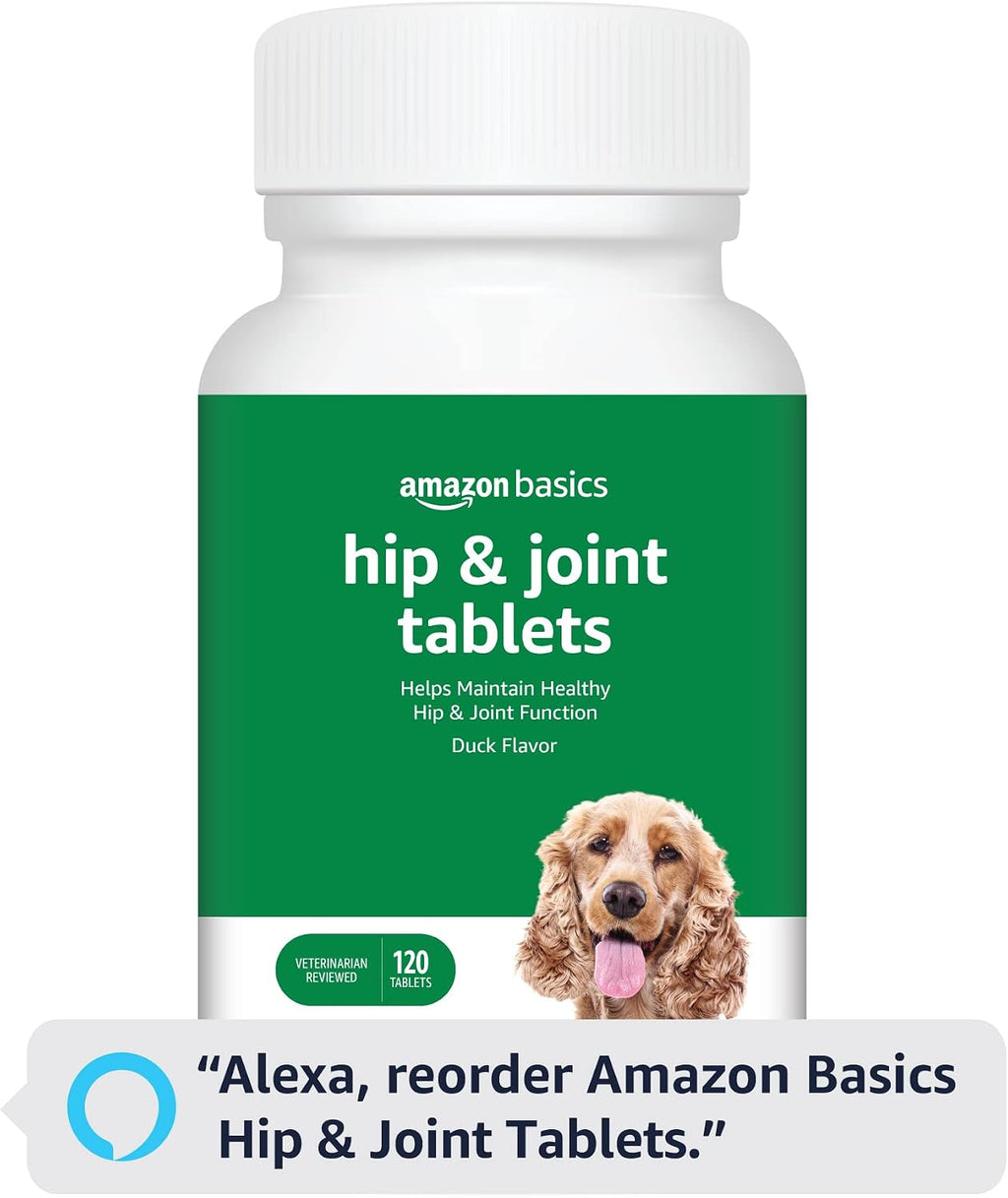 Authentic Amazon Basics 120 count duck flavored chewable tablets for large and small dogs
