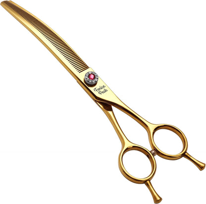 Ergonomic handle view of Fenice Peak professional pet thinning scissors.