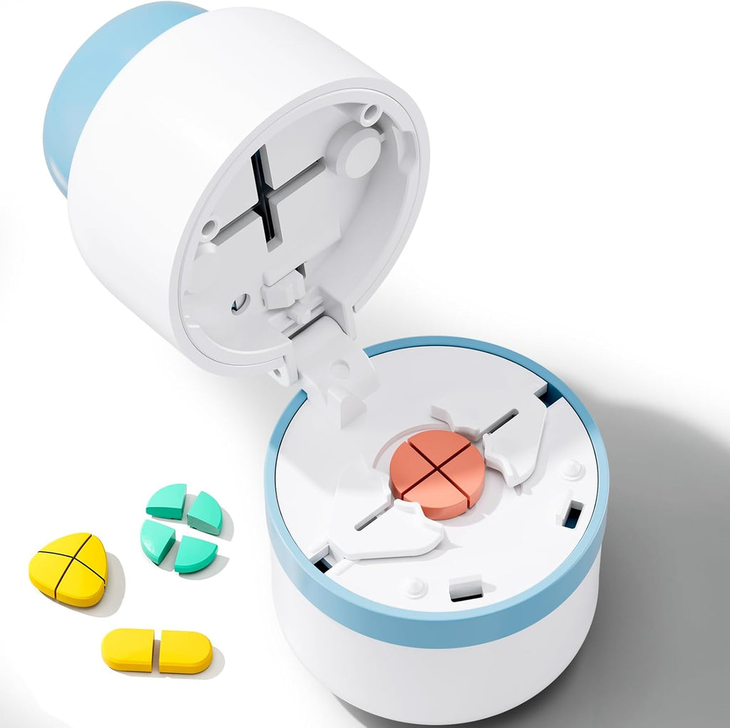 GAONLY Pill Cutter front view showing the blue and white outer ring design.