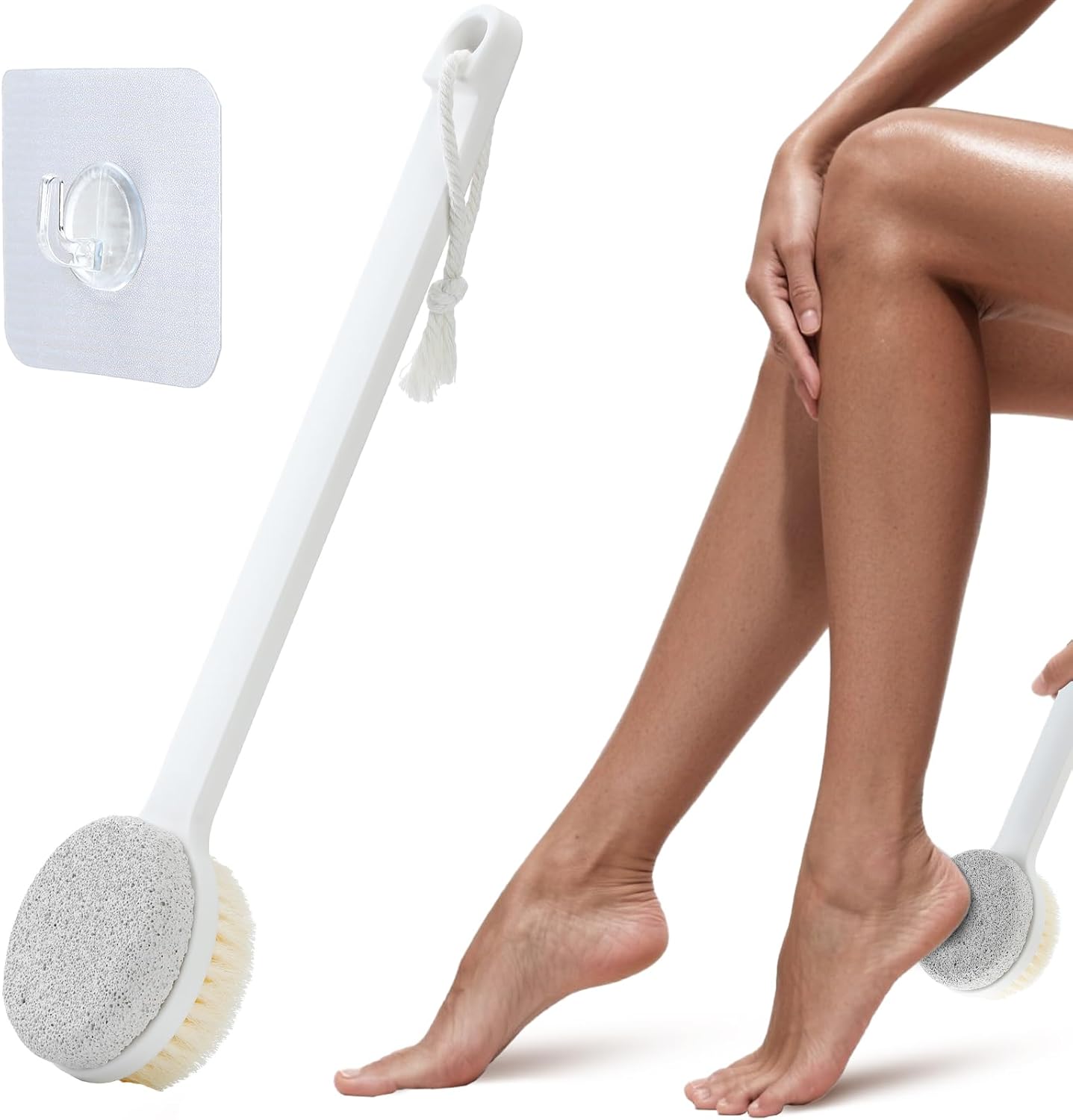 Generic 2-in-1 long handle foot pumice stone front view