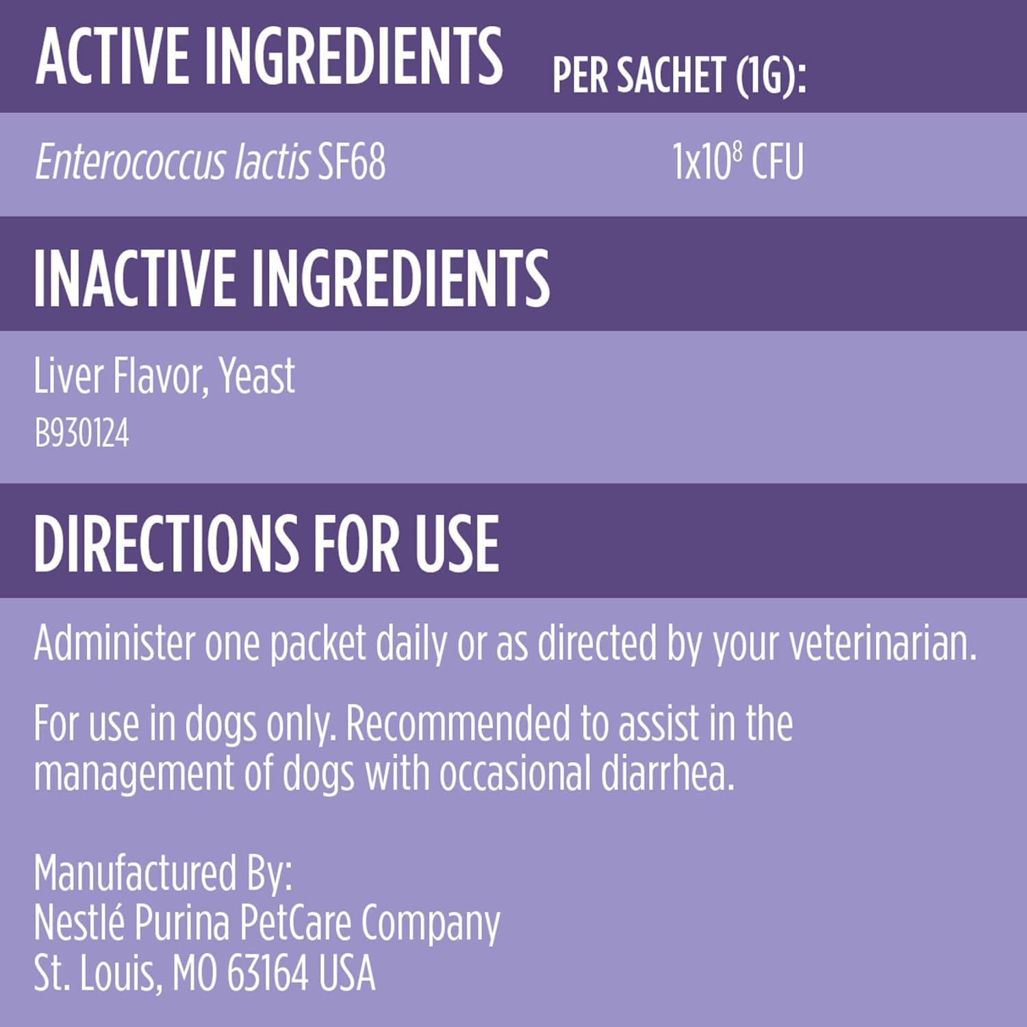 Purina veterinary supplements FortiFlora for dogs for diarrhea relief and intestinal balance.