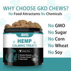 GKD premium dog anxiety relief supplement tub on a clean surface highlighting the authentic formulation.