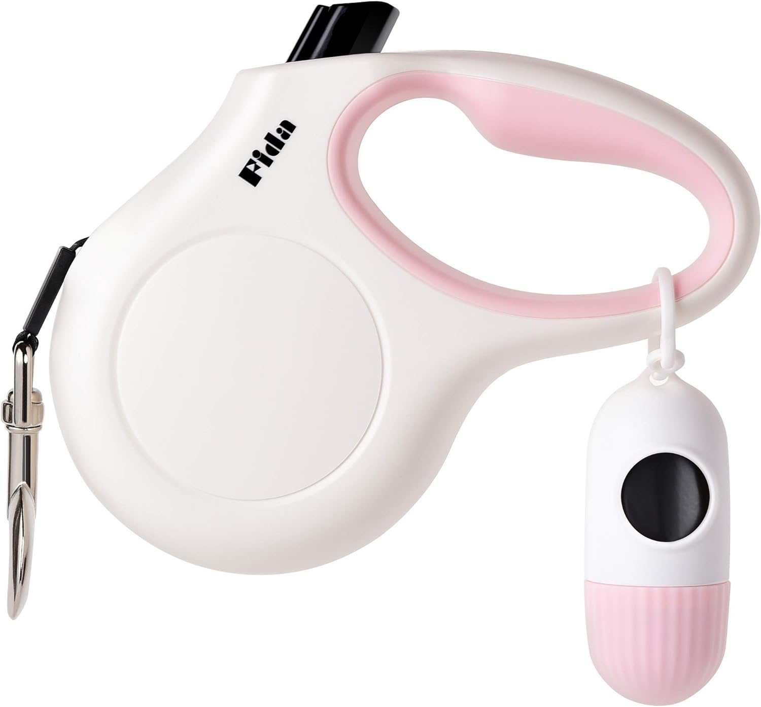 Fida retractable dog leash in white and pink front view