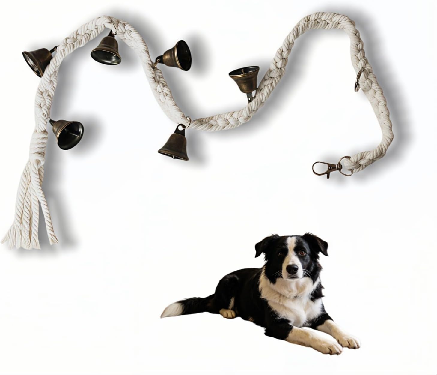 Yayaboqu dog doorbell for potty training front view hanging on a door handle