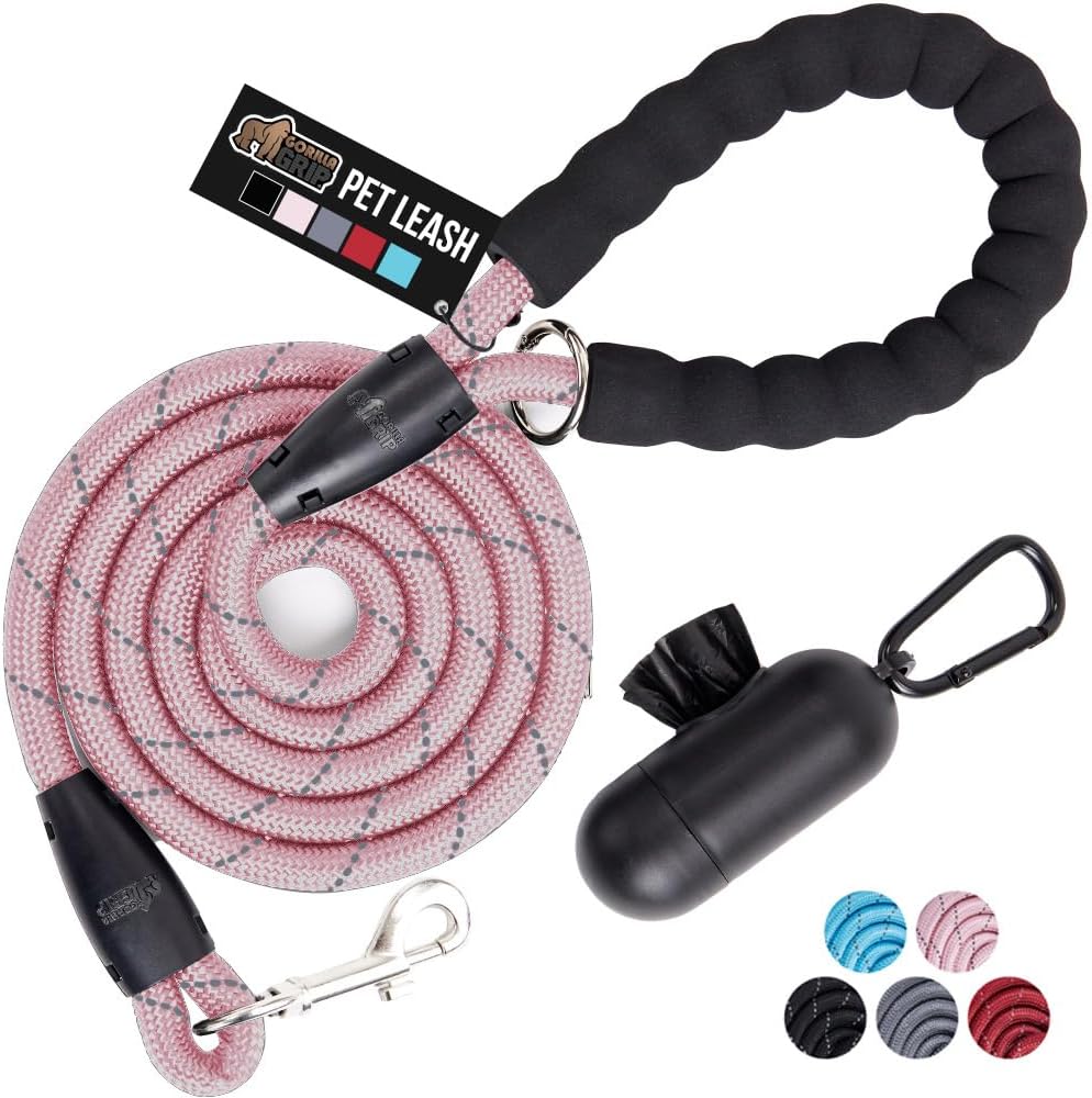 Gorilla Grip heavy duty dog leash pink front view on white background