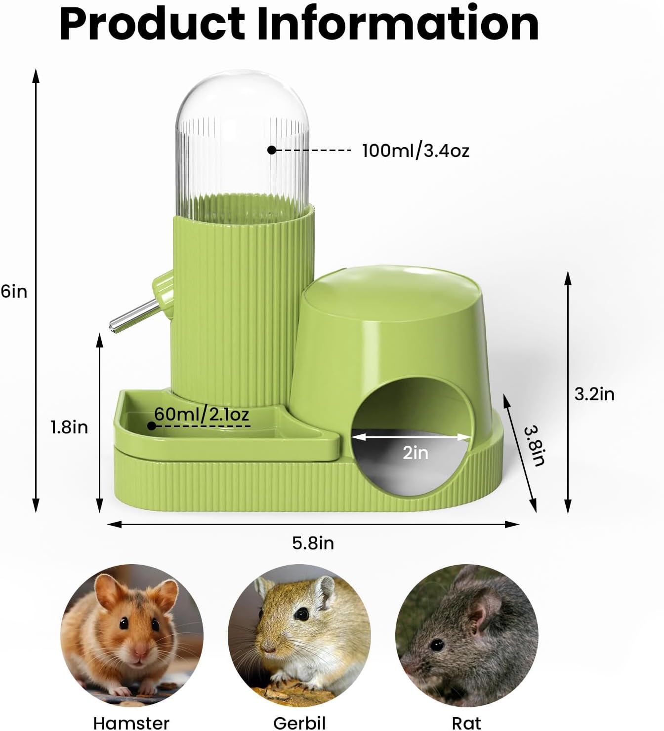 3 in 1 Hamster Water Bottle No Drip Automatic Water Dispenser with Food Bowl Container & Hideout Base Hut for Dwarf Hamster Mouse Rat Gerbils Mice Cage Accessories (Pink) - Image 5