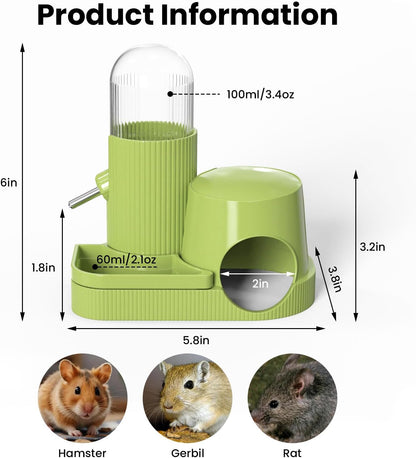 3 in 1 Hamster Water Bottle No Drip Automatic Water Dispenser with Food Bowl Container & Hideout Base Hut for Dwarf Hamster Mouse Rat Gerbils Mice Cage Accessories (Pink) - Image 5