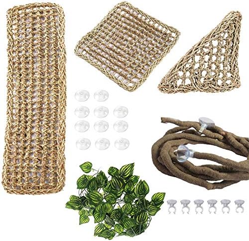 PINVNBY Bearded Dragon Hammock,Reptile Lounger Natural Seagrass Lizard Hammocks Habitat Tank Accessories Jungle Climber Vines Flexible Leaves Decor for Climbing Reptiles Chameleon Gecko Snakes - Image 2