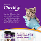 Side view of KIT4CAT CheckUp fifty testing strips container highlighting expiration and storage info.