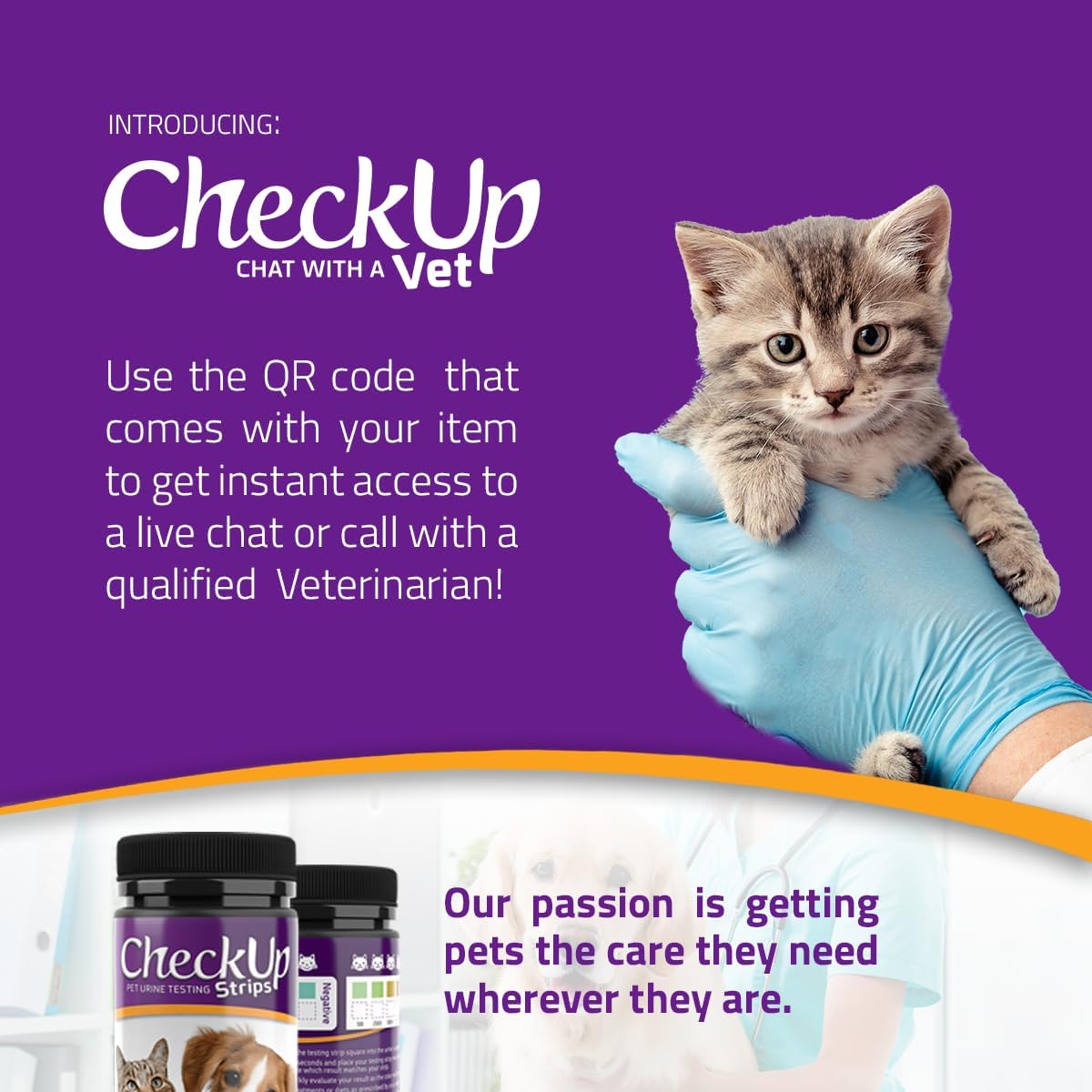 Side view of KIT4CAT CheckUp fifty testing strips container highlighting expiration and storage info.