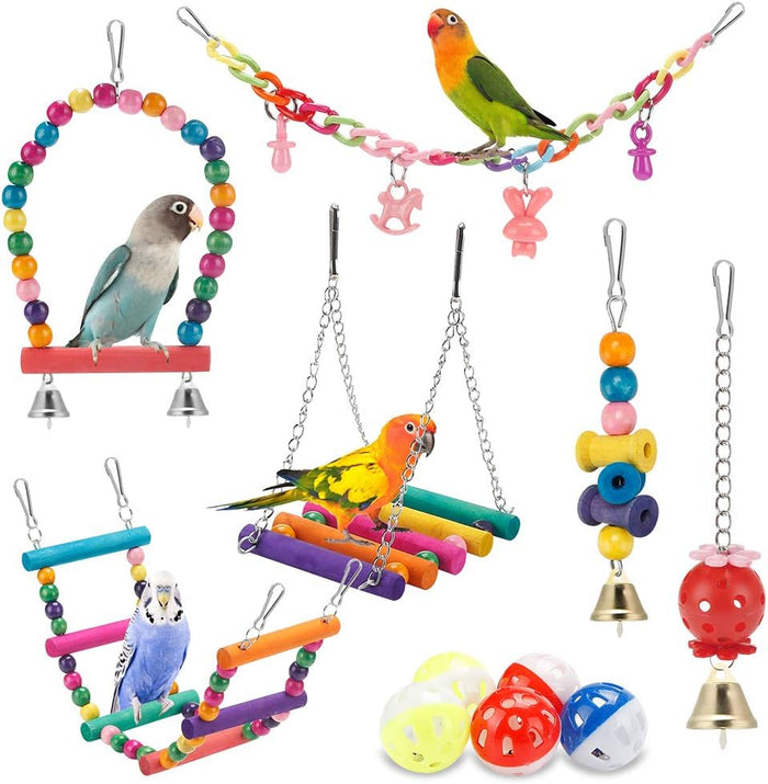 Bird Parakeet Toys - Swing Hanging Standing Chewing Hammock Climbing Ladder Bird Cage Colorful Toys Suitable for Budgerigar, Parakeet, Conure, Cockatiel, Mynah, Love Birds, Finches - Image 1