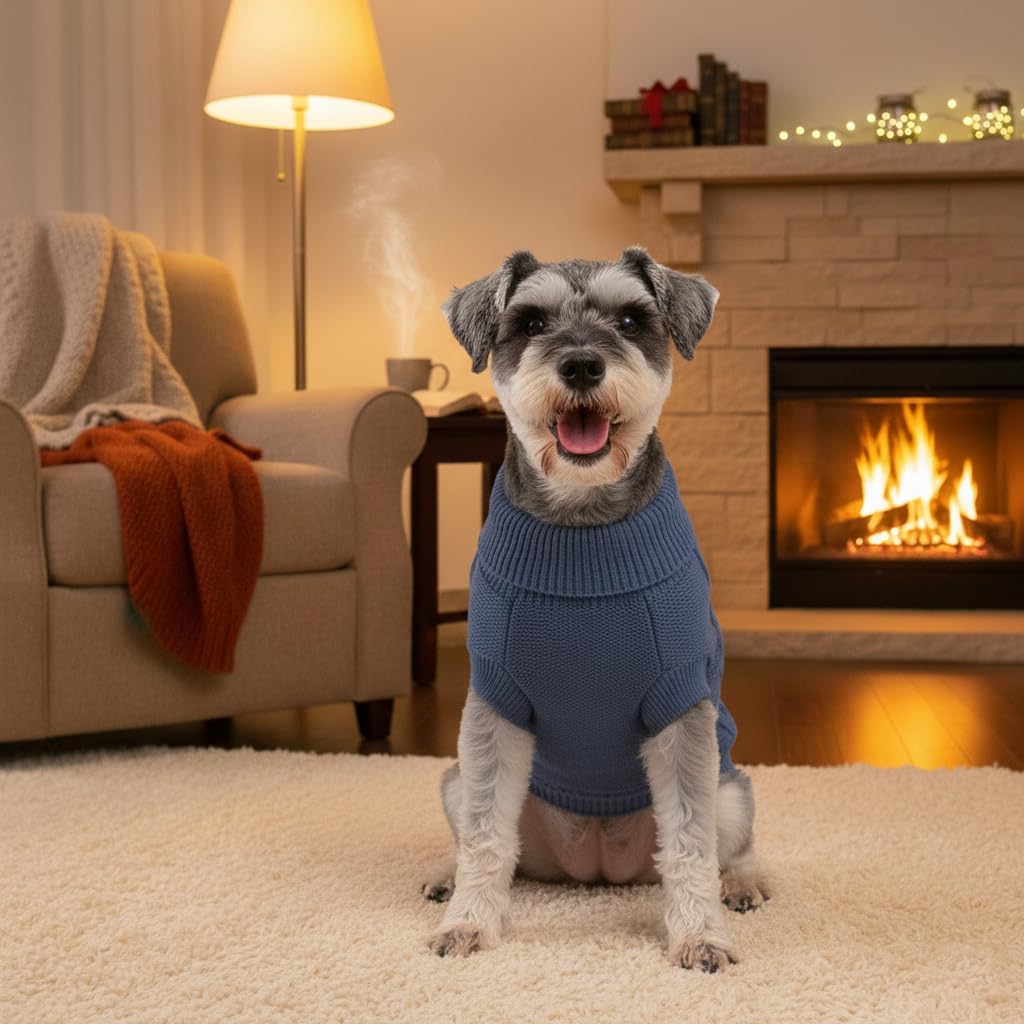 MengMengDa cable knit pet pullover sweater elastic turtleneck design close up