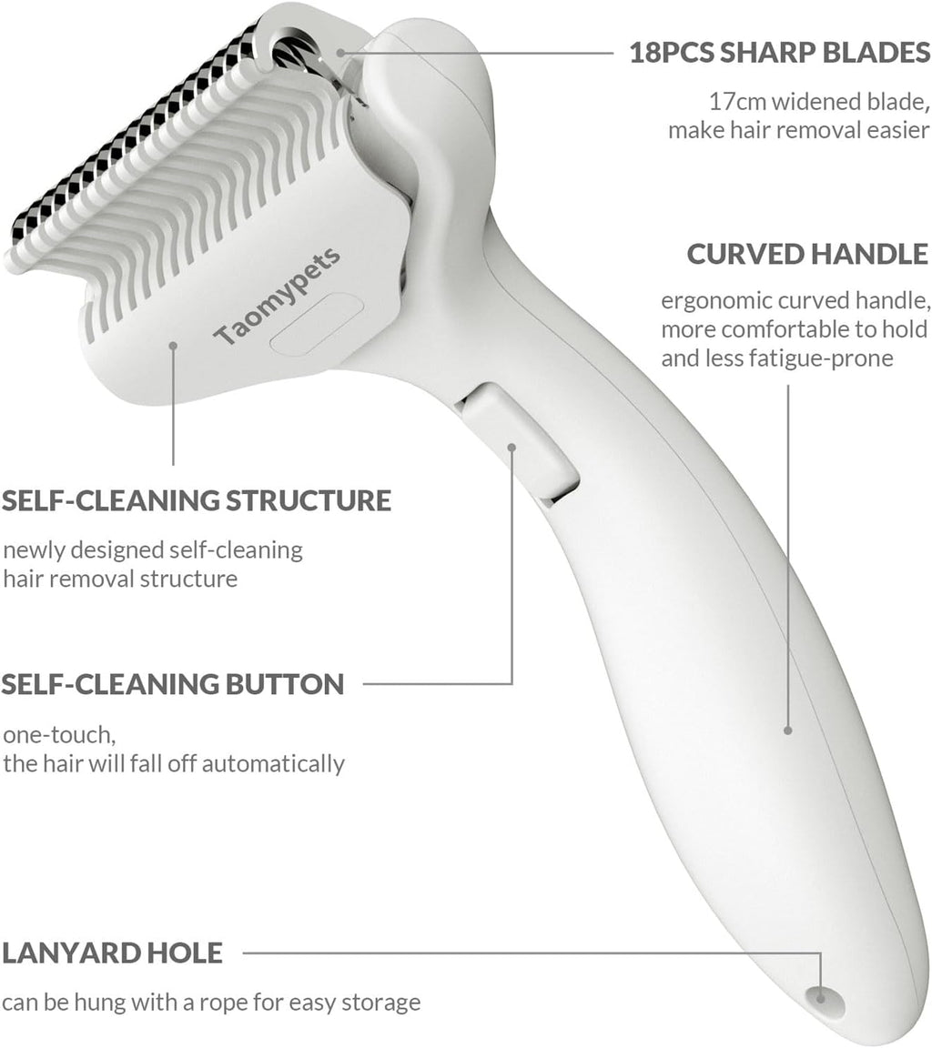 Close up of stainless steel blades on Taomypets grooming rake