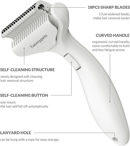 Close up of stainless steel blades on Taomypets grooming rake