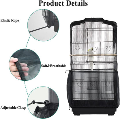 Black extra large bird cage skirt cover trapping seeds and feathers efficiently