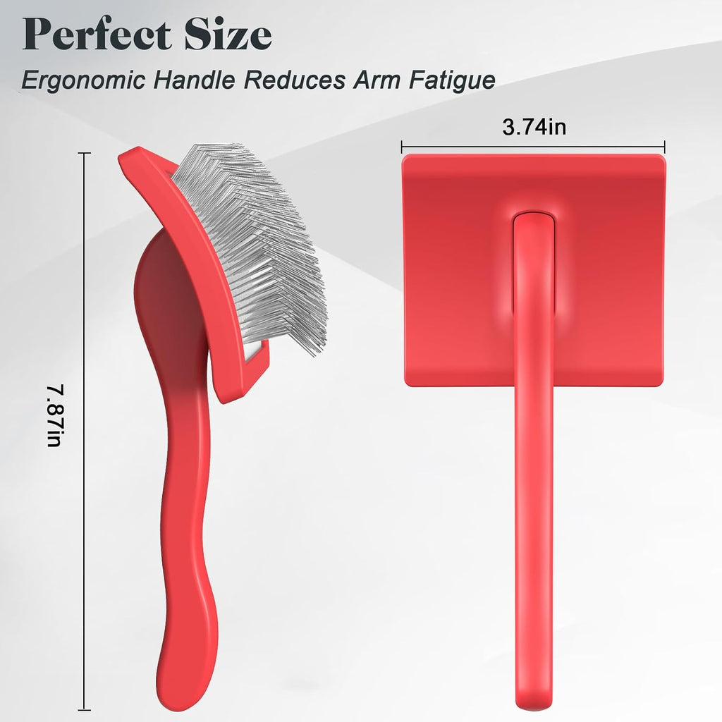 Large red professional slicker brush showing forty five degree pins