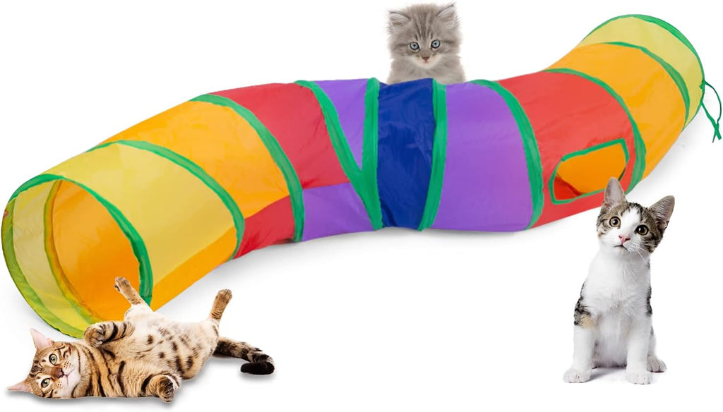 Sheldamy Cat Tunnel, S-2-Way Cat Tunnels for Indoor Cats, Collapsible Cat Play Tunnel, Interactive Toy Maze Cat House with 1 Play Ball for Cats, Puppy, Kitty, Kitten, Rabbit (Blue & Black) - Image 14