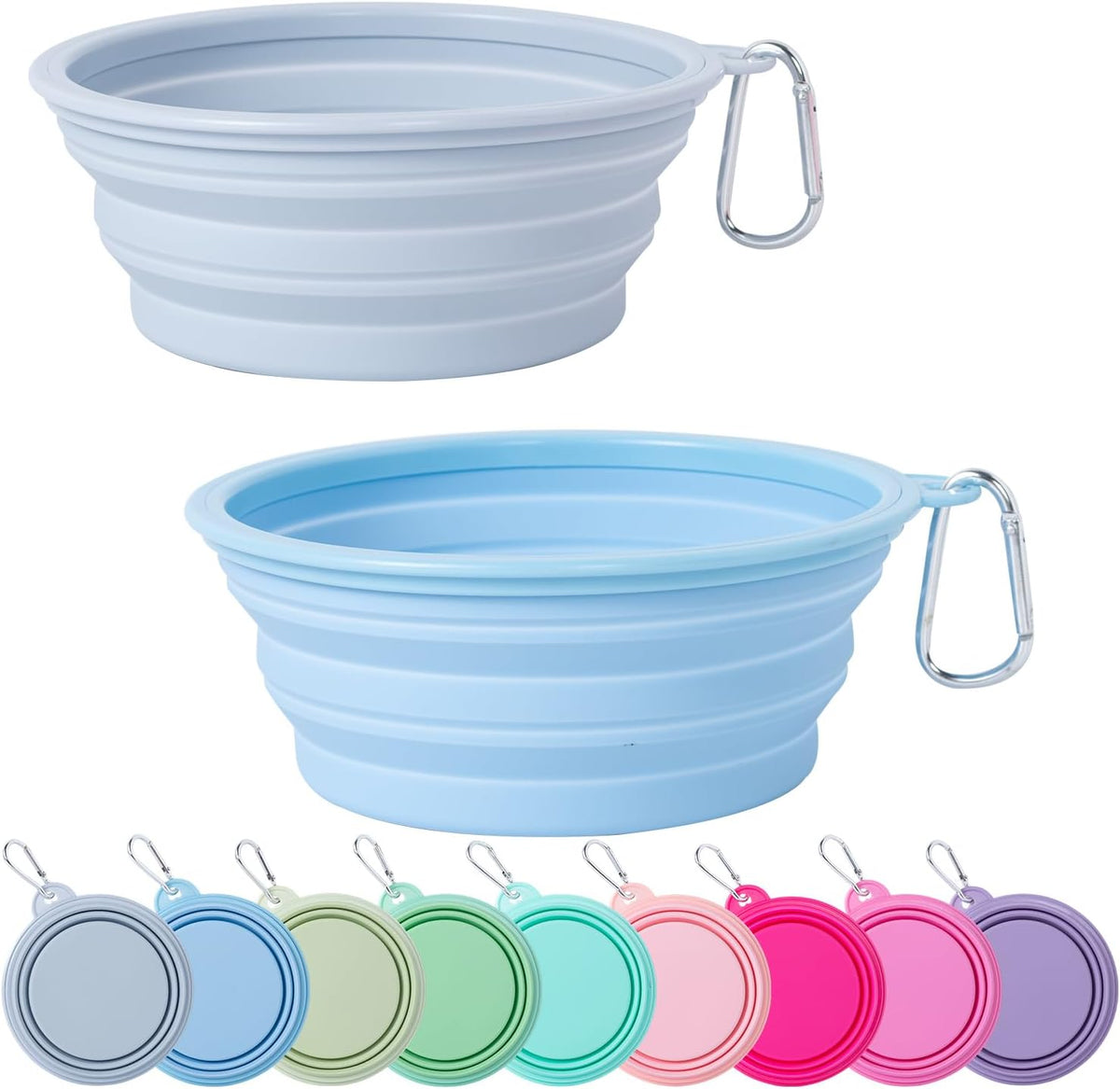 SLSON Collapsible Dog Bowl, 2Pack Macaron Color Pet Travel Bowls Silicone Foldable Water Feeder Dish for Small to Large Dogs Cat Walking Hiking Camping (Macaron Blue and Light Grey, Small) - Image 13