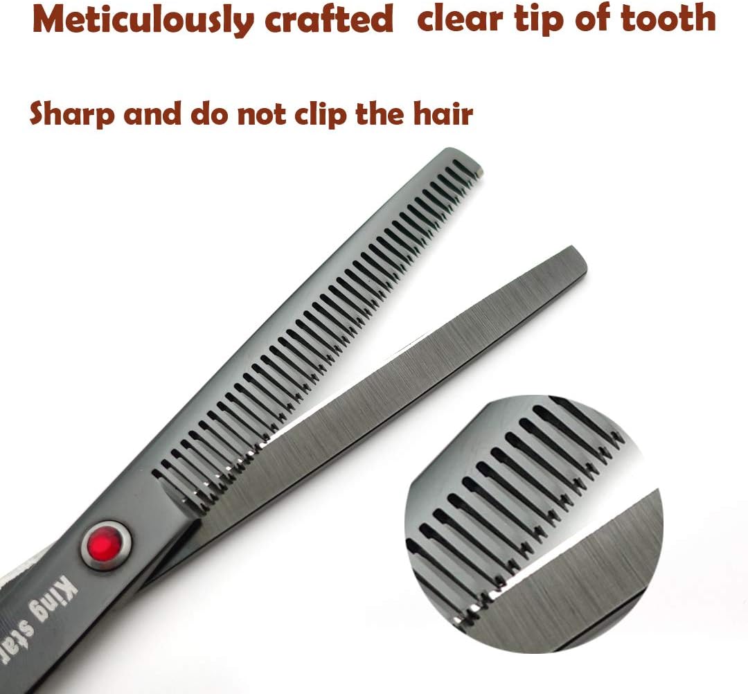 Close up view of the ergonomic handle and tension adjustment screw on Kingstar scissors