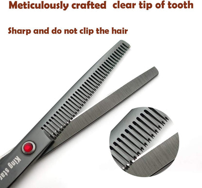 Close up view of the ergonomic handle and tension adjustment screw on Kingstar scissors