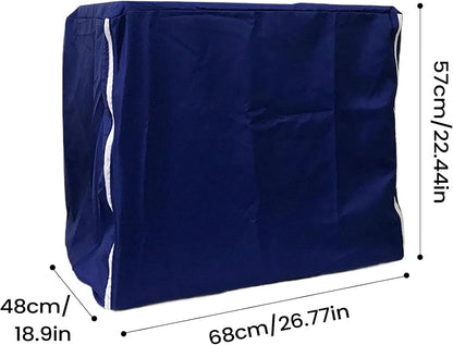 Szaluyk blue fabric pet cover installed on a living room bird cage setup