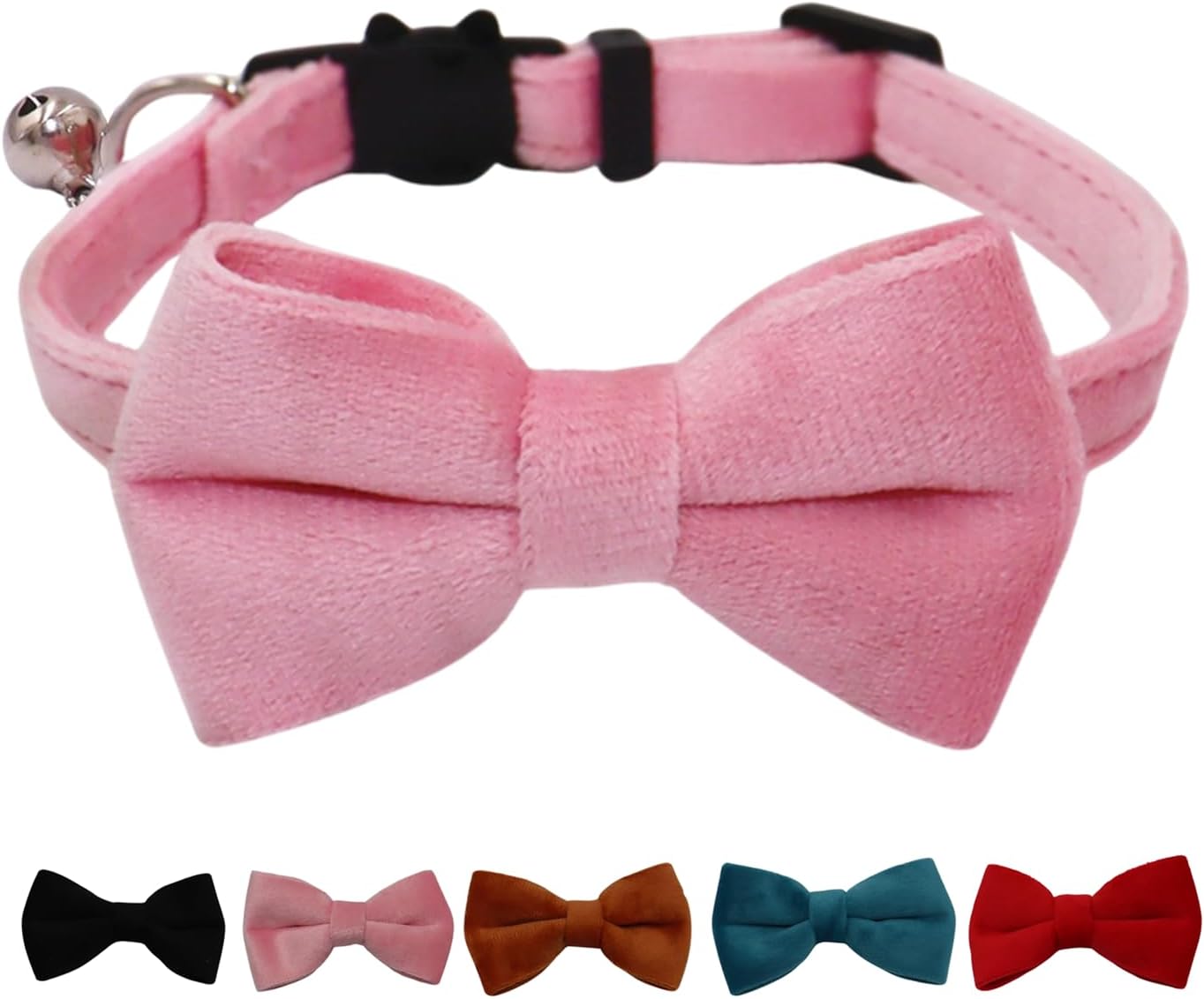 Cat Collar Breakaway with Bell and Removable Bow Tie Safety Buckle Velvet Adjustable 7-11 inches for Kitten Cats (Red) - Image 9