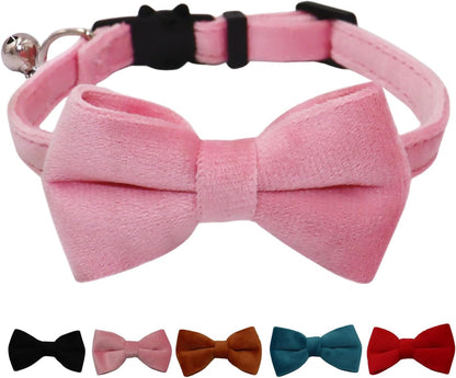 Cat Collar Breakaway with Bell and Removable Bow Tie Safety Buckle Velvet Adjustable 7-11 inches for Kitten Cats (Red) - Image 9