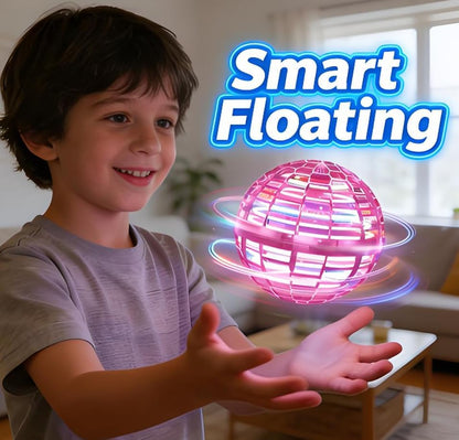 Side view of blue and purple motorized flying fidget balls for kids.