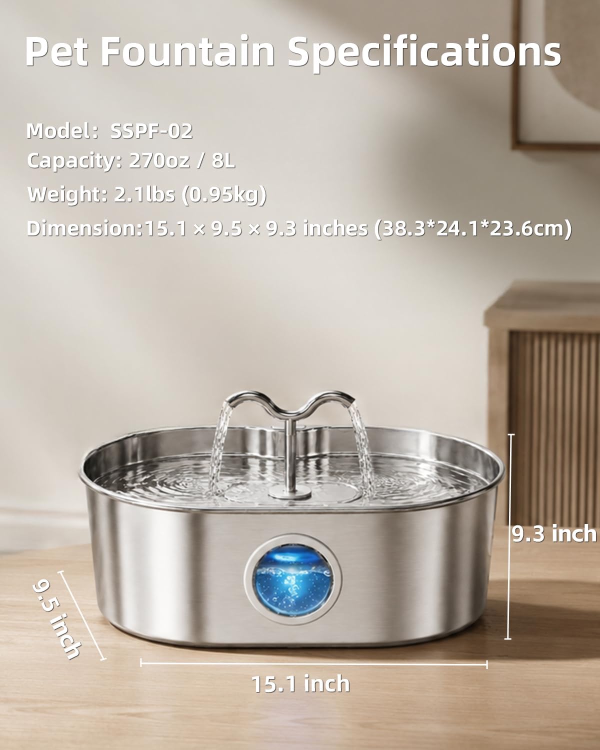Modern design pet water fountain in indoor living space