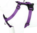Plutus Pet adjustable no pull dog harness front view showing purple heavy duty reflective nylon vest on large dog