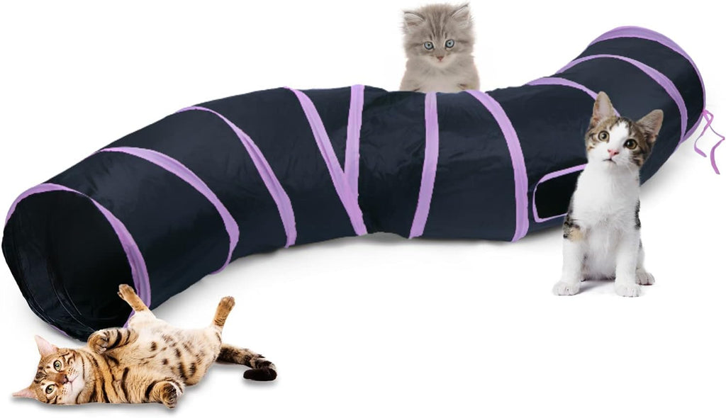 Sheldamy Cat Tunnel, S-2-Way Cat Tunnels for Indoor Cats, Collapsible Cat Play Tunnel, Interactive Toy Maze Cat House with 1 Play Ball for Cats, Puppy, Kitty, Kitten, Rabbit (Blue & Black) - Image 10