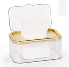 Flenpptly baby wipes dispenser with gold trim front view