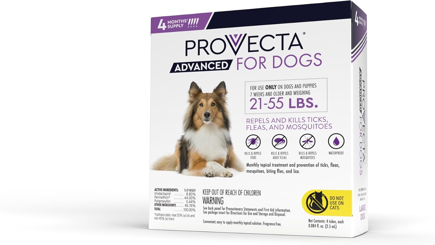 Four monthly doses pet flea tick mosquito control tubes display