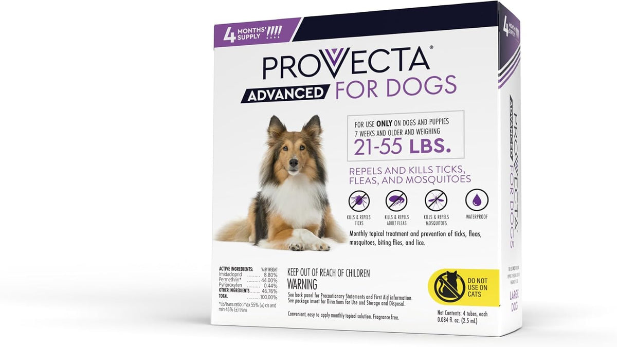 Four monthly doses pet flea tick mosquito control tubes display