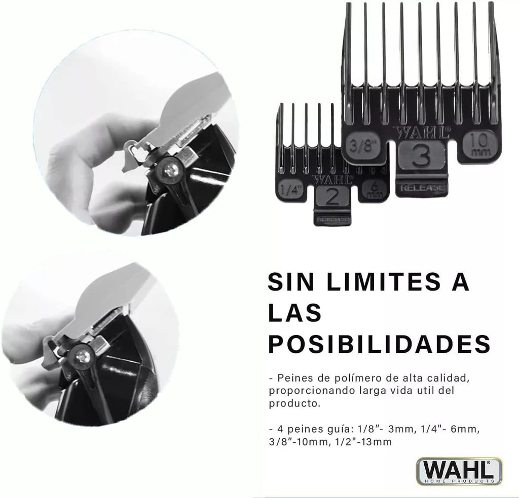 Four styling guide combs included in the Wahl pet grooming kit.