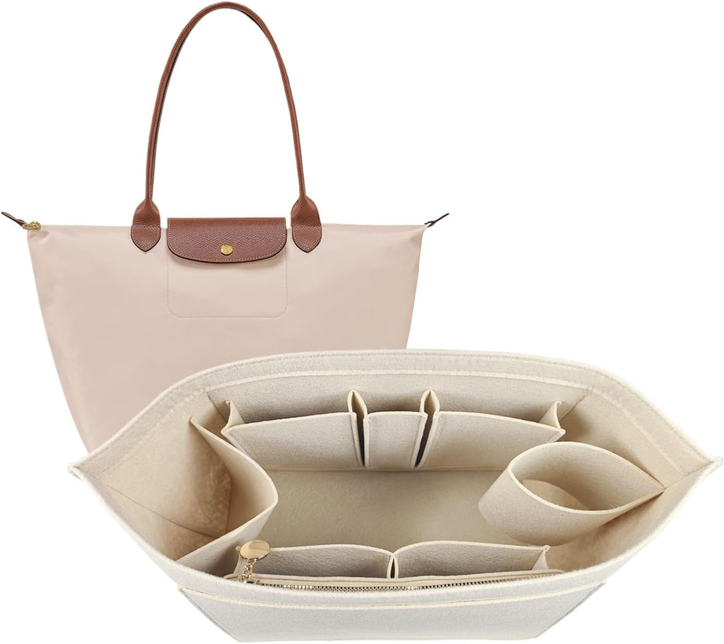Lckaey Purse Organizer Insert for Longchamp, Premium Felt Long Champ Le Pliage Handbag Organizer Large beige - Image 14