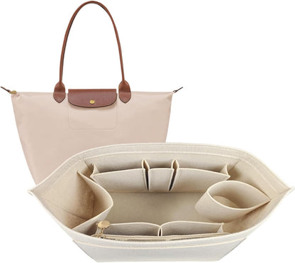 Lckaey Purse Organizer Insert for Longchamp, Premium Felt Long Champ Le Pliage Handbag Organizer Large beige - Image 14
