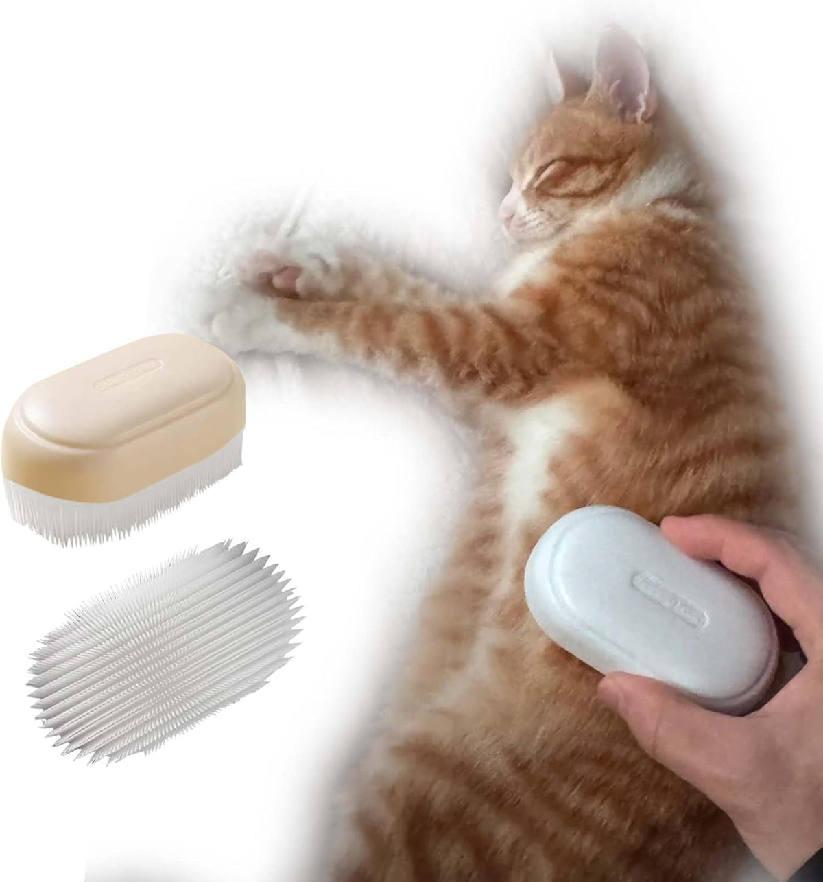The authentic USA imported pet brush showing the flexible arrangement of over one thousand soft teeth