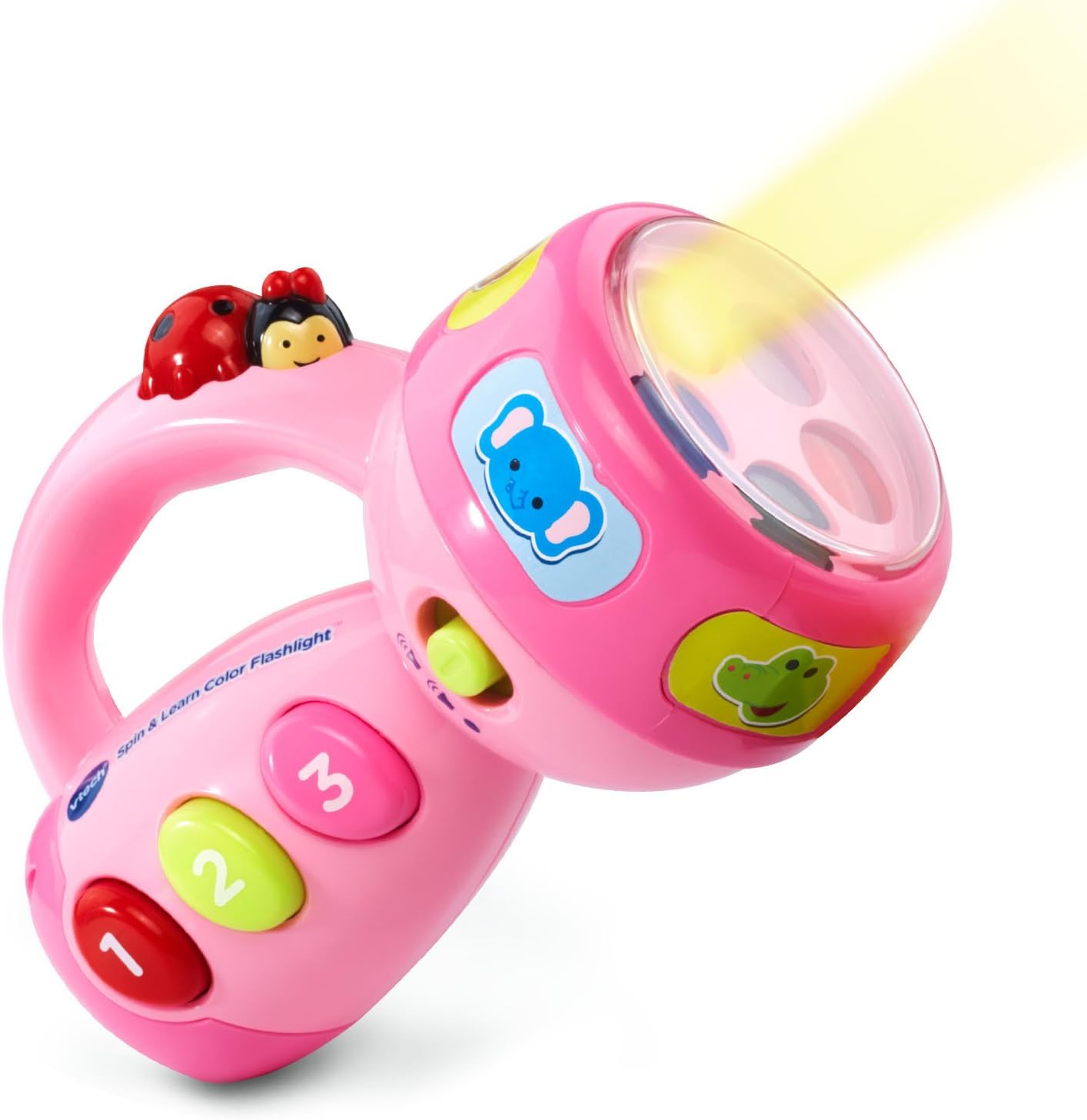VTech Spin and Learn Color Flashlight pink front view interactive toddler toy