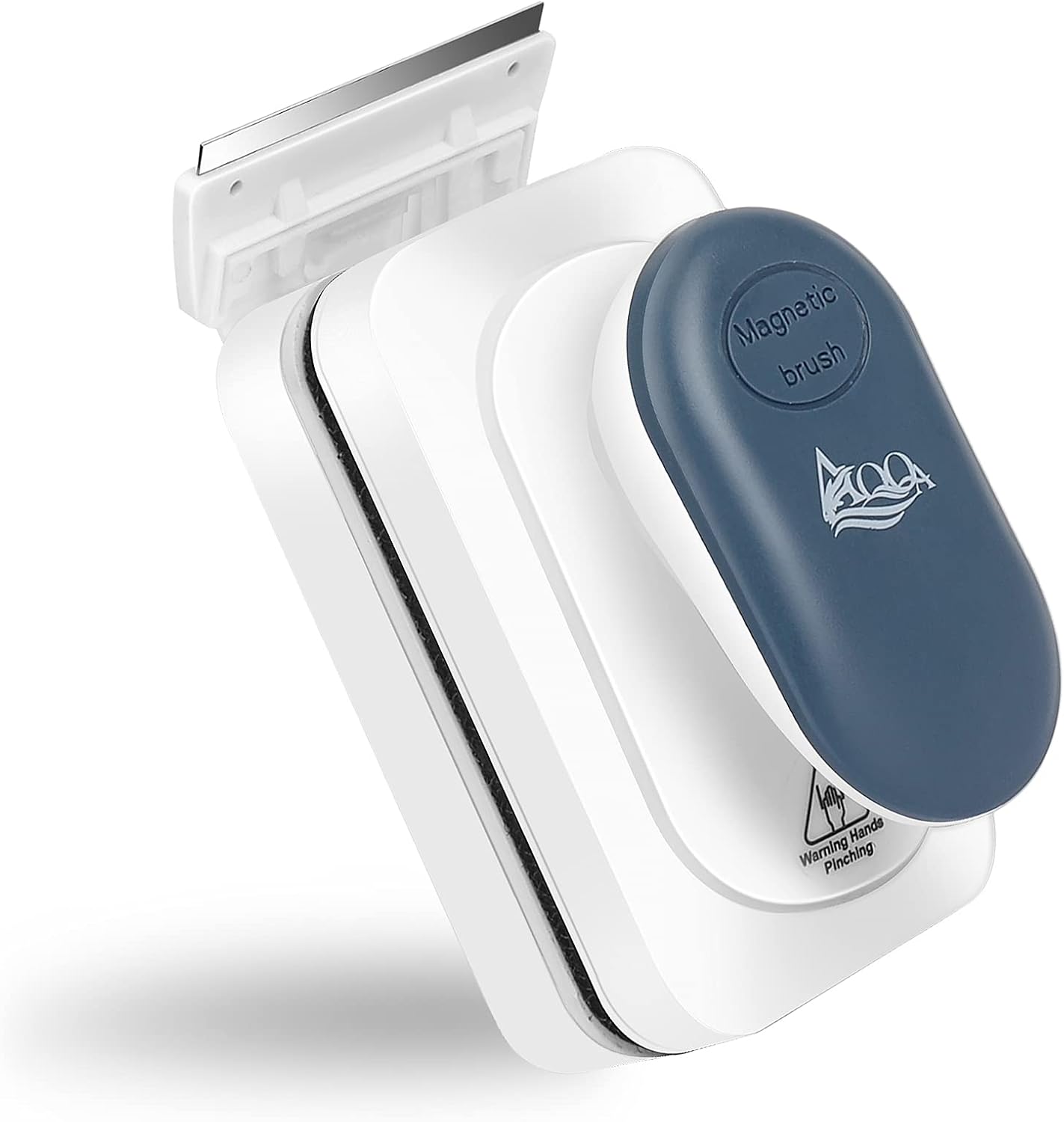 AQQA premium glass fish tank cleaner package contents including the small blue magnetic brush and blades.