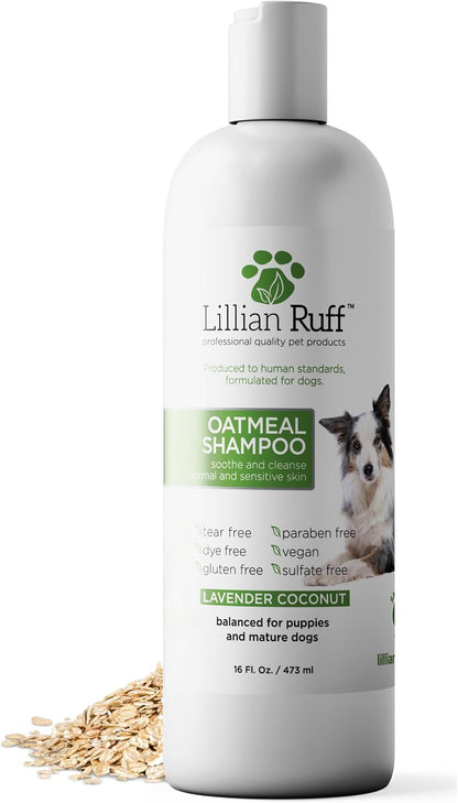 Lillian Ruff oatmeal dog shampoo packaging set