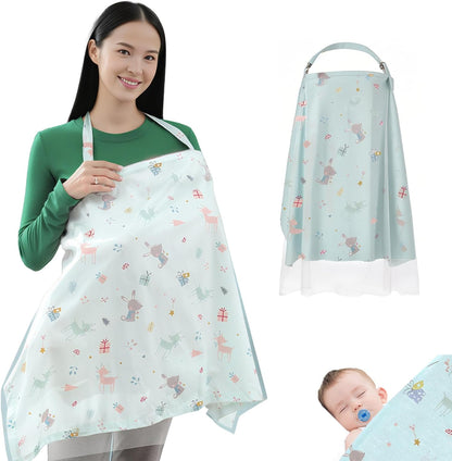 Zhiyuejing 100% cotton nursing cover in Qionglin Green Sea pattern front view.