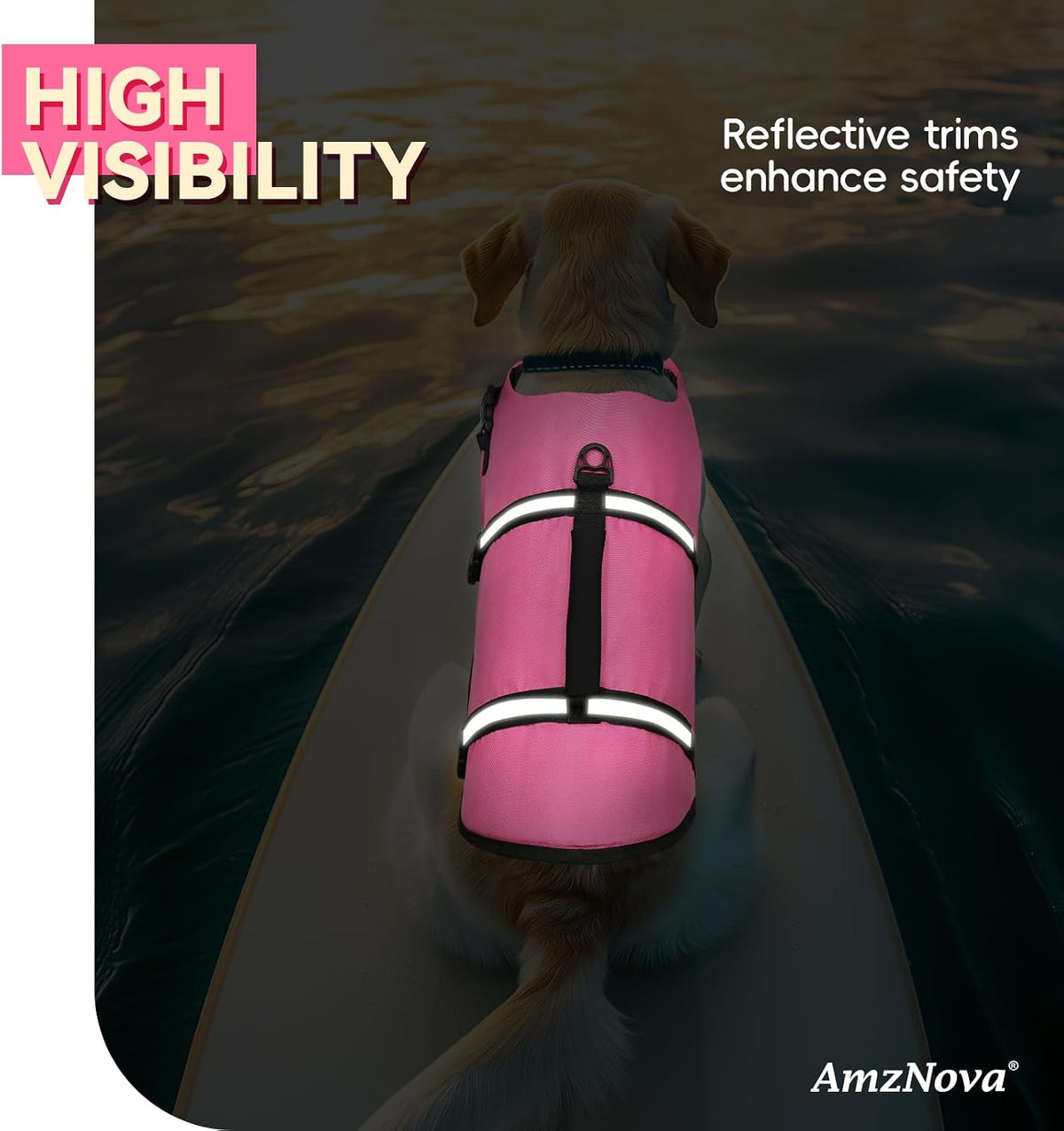 AMZNOVA pet life preserver showing the underbelly hook and loop fasteners.