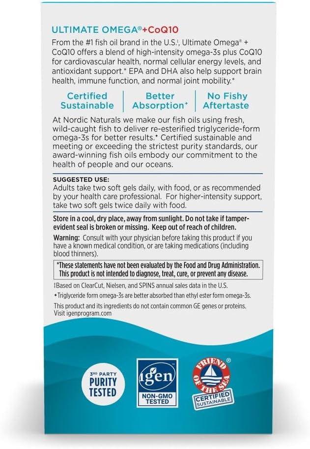 Nordic Naturals Ultimate Omega + CoQ10, Lemon - 60 Soft Gels - 1280 mg Omega-3 + 100 mg CoQ10 - Heart Health, Cellular Energy, Antioxidant Support - Non-GMO - 30 Servings - Image 8