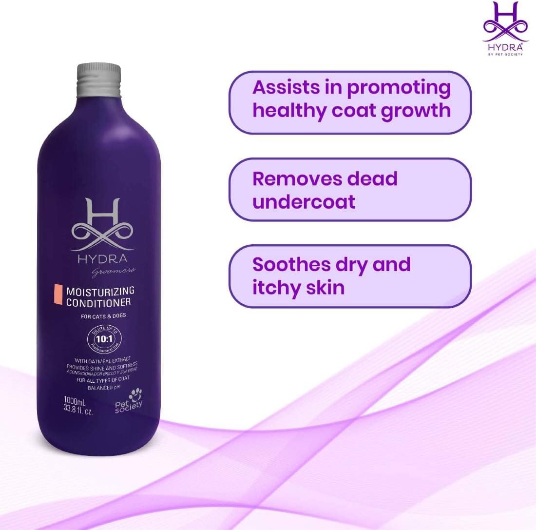 Hydra oatmeal dog and cat conditioner packaging showing instructions and benefits