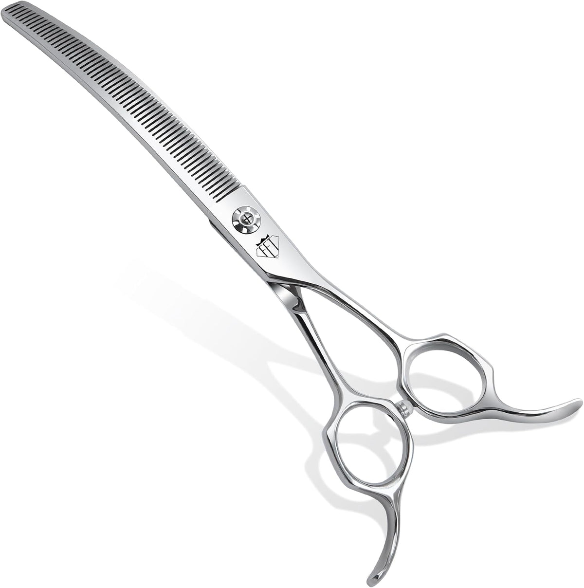 Fenice Totem professional curved thinning grooming scissors front view showing the 30 degree arc