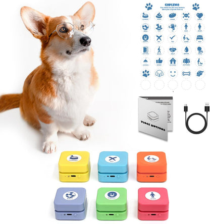 Goplemo durable ABS plastic voice recordable pet training buttons close up view.