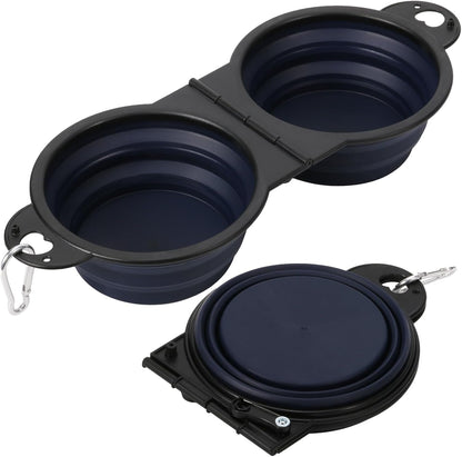 HDhqzm twin compartment dog water and food bowl outdoor setup.