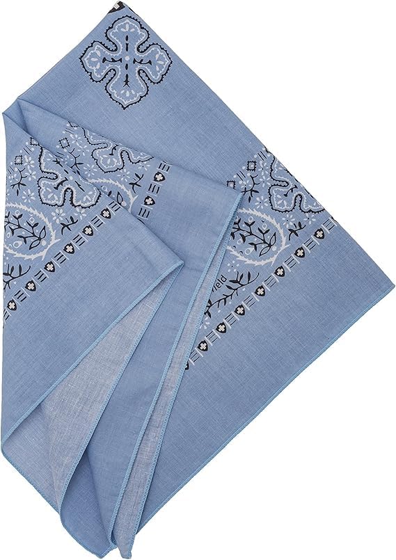 Insect Shield outdoor bug repellent bandana spread flat to show the twenty-two inch dimensions and fabric blend.